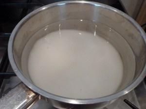 Sugar and water to bubble into a syrup