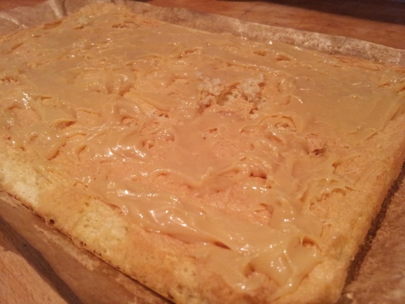 Spread the Doce de Leite carefully onto the sponge - try not to take the cake with you