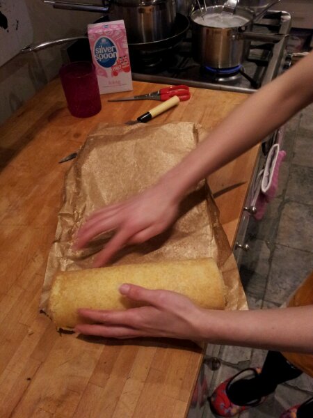 Rocambole recipe Gently ease any slightly stuck bits  of cake off the paper using your finger tip...