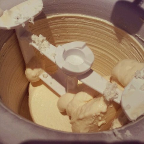 Letting the KitchenAid do all the hard work freezing my coconut gelato