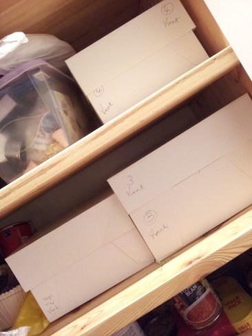 Some of the cakes resting nicely in my kitchen cupboards