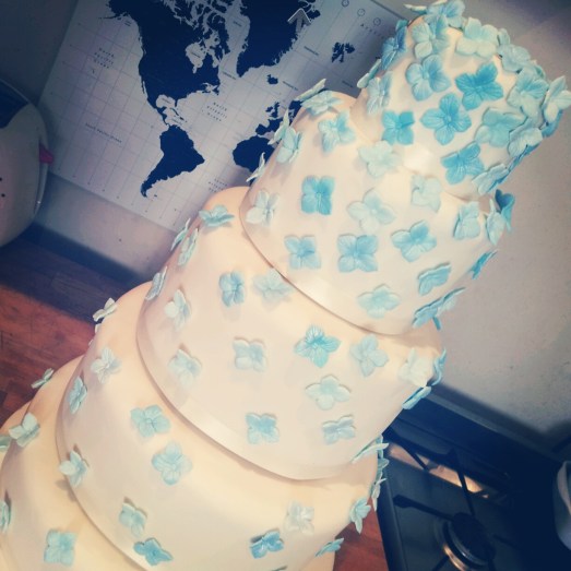 The decorated wedding cake in my kitchen