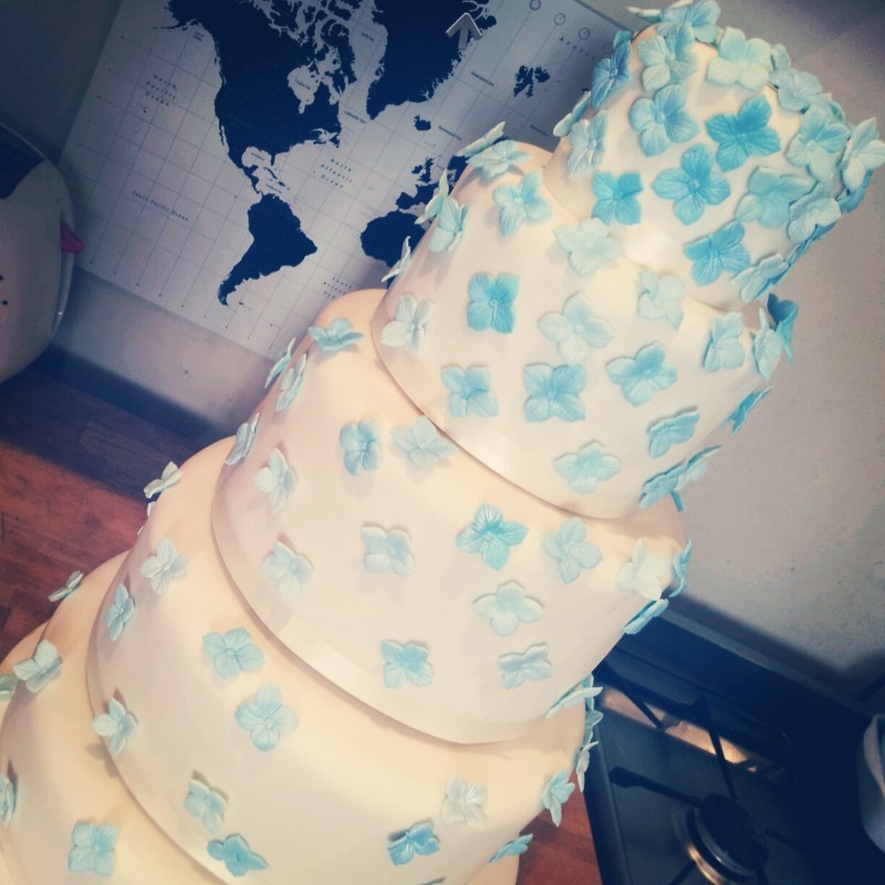 The decorated wedding cake in my kitchen