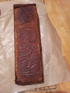 The final long layered cake out of it's tin