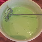 The very runny rice flour sugar and water batter ready for microwaving