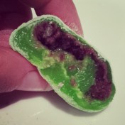 A mouthful of mochi! Yum yum yum!