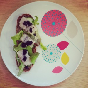 Pickled herring and seaweed caviar on Russian Black Bread